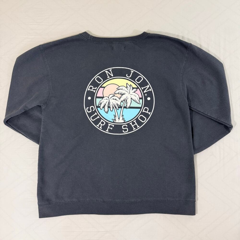 Ron Jon Surf Shop Sweatshirt Large Black Graphic Palm Tree Crewneck Pullover